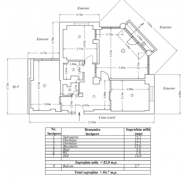 Apartament ultracentral, 3 camere, decomandat 